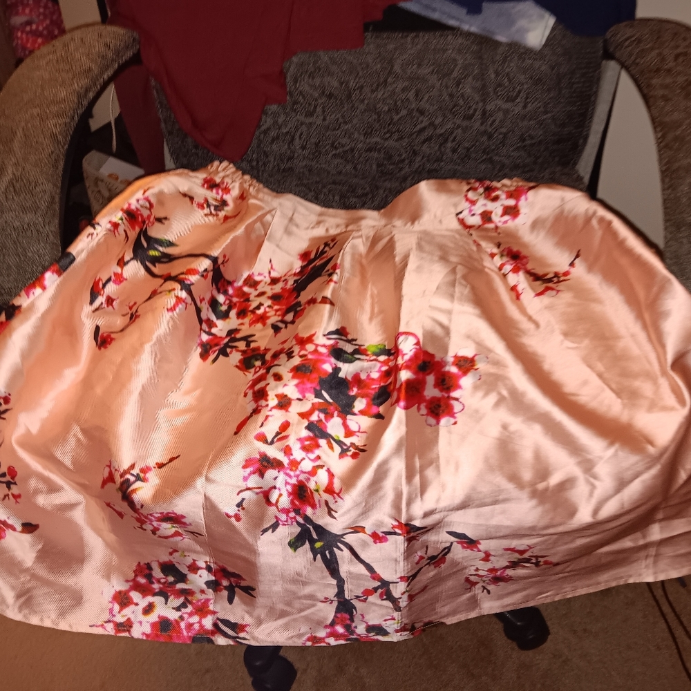 Allegra K PINK Cherry Blossom Midi Skirt